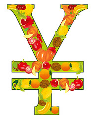 Image showing Decorative sign yen from fruit and vegetables
