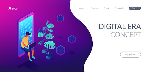 Image showing Digital era isometric 3D landing page.