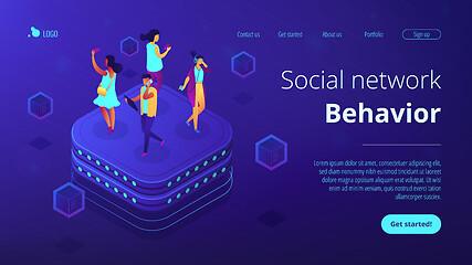 Image showing Social network behavior isometric 3D landing page.