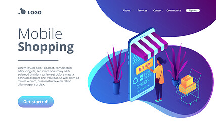 Image showing Online purchase concept Isometric 3D landing page.