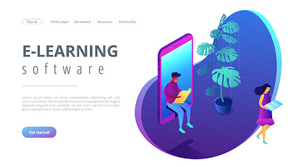 Image showing Online education isometric 3D landing page.