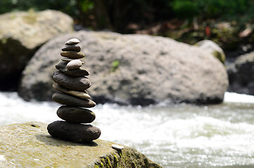 Image showing Stacked zen stone at Tegenungan Waterfall