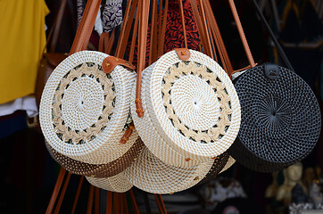 Image showing Balinese handmade rattan eco bags in a local souvenir market