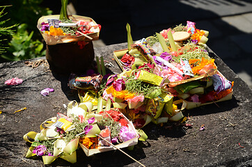 Image showing Traditional balinese offerings to gods in Bali 
