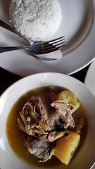 Image showing Fish head soup served in street shop 