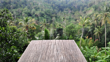 Image showing Wooden front with Balinese blurred jungle