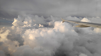 Image showing Airplane wing view out of the window