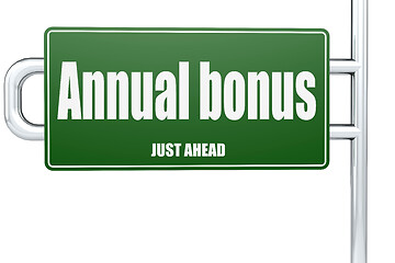 Image showing Annual bonus word on green road sign
