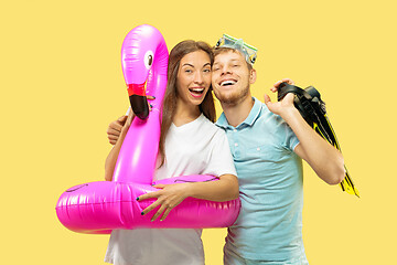 Image showing Beautiful couple isolated on yellow studio background