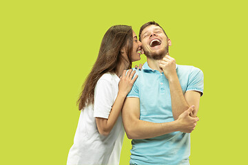 Image showing Beautiful couple isolated on green studio background