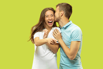 Image showing Beautiful couple isolated on green studio background