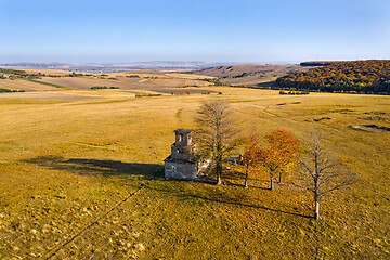 Image showing Abandoned tower on autumn hill