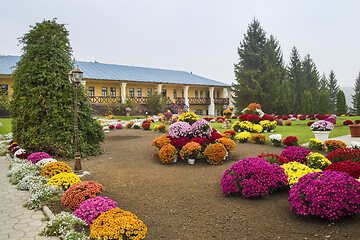 Image showing Beautiful garden  in the courtyard of Hincu monastery.