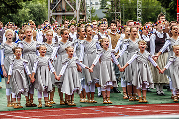 Image showing Dancers at Grand Folk dance concert of Latvian Youth Song and Dance Festival