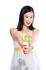 Image showing Beautiful asian woman with lollipop