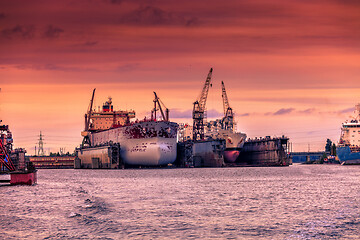 Image showing Two large ships in dry repair dock