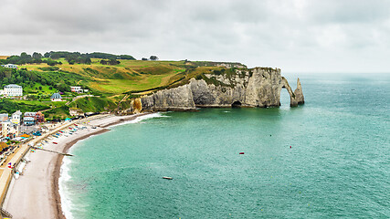 Image showing Panorama of natural chalk cliffs of Etretat