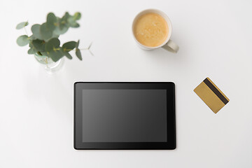 Image showing tablet pc computer, credit card and cup of coffee