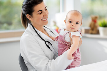 Image showing female pediatrician doctor with baby at clinic