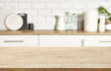 Image showing wooden table and defocused kitchen background