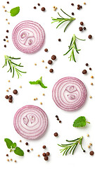 Image showing flat lay composition of onion and spices