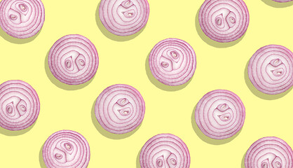 Image showing onion slices on yellow background