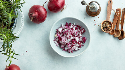 Image showing bowl of chopped red onions