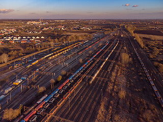 Image showing Drone shot over railway