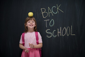 Image showing child holding apple on head