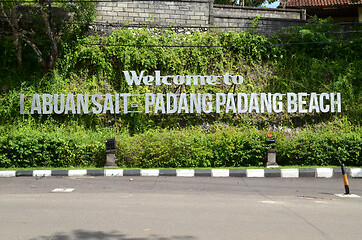 Image showing Welcome to Labuan Sait Padang Padang Beach sign in Bali