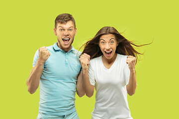 Image showing Beautiful couple isolated on green studio background