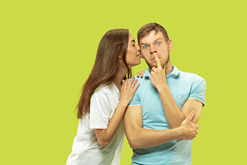 Image showing Beautiful couple isolated on green studio background