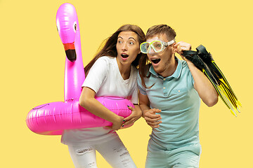 Image showing Beautiful couple isolated on yellow studio background