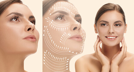 Image showing Beautiful female face, concept of skincare and lifting