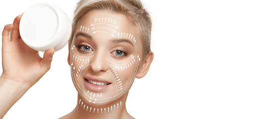 Image showing Beautiful female face, concept of skincare and lifting