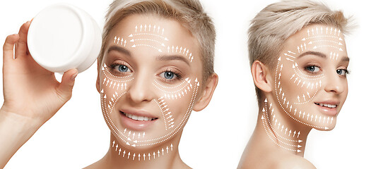 Image showing Beautiful female face, concept of skincare and lifting