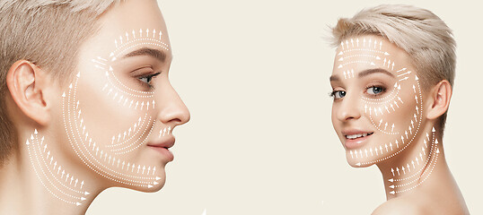 Image showing Beautiful female face, concept of skincare and lifting