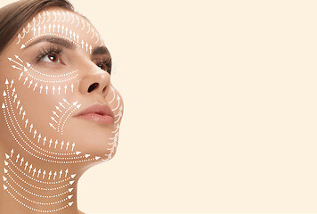 Image showing Beautiful female face, concept of skincare and lifting