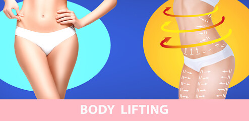 Image showing Beautiful female body, concept of bodycare and lifting