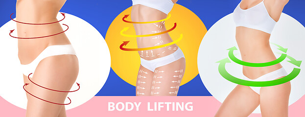 Image showing Beautiful female body, concept of bodycare and lifting