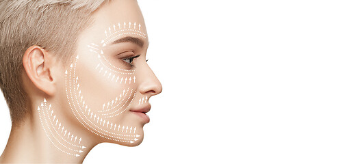 Image showing Beautiful female face, concept of skincare and lifting