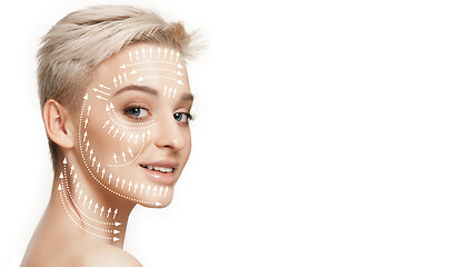 Image showing Beautiful female face, concept of skincare and lifting