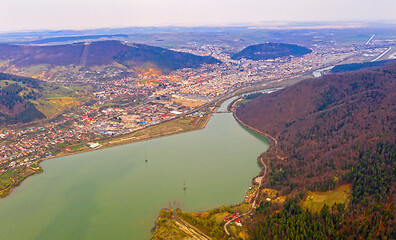 Image showing Drone view of small city in Romania, Piatra Neamt