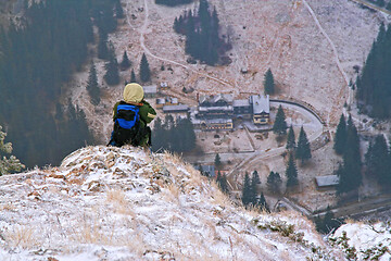 Image showing Photographer on mountain ridge