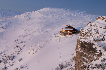 Image showing Morning landscape at mountain shelter