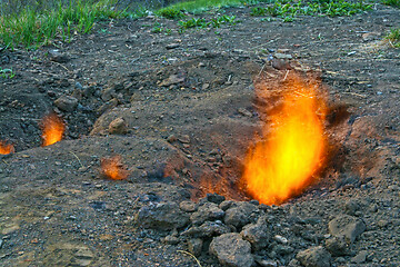 Image showing Living fire, natural gases burning on ground