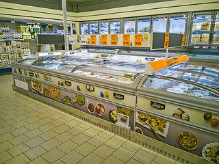 Image showing Refrigerator with frozen foods and dairy products