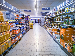 Image showing Beverage aisle in a supermarket