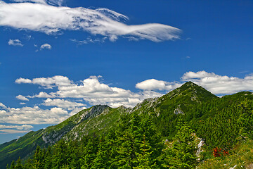 Image showing Summer mountain crest and blue sky