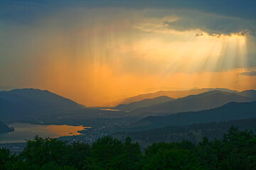 Image showing Golden sunset and summer rain